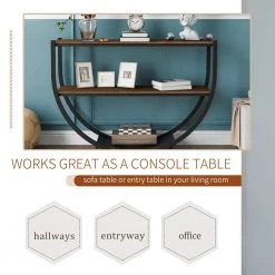 48 in. Brown Half Moon Demilune Metal Wood Console Table with Storage Shelf by Z-joyee -Cheap Z-joyee Store brown z joyee console tables f fb857221617 44 1000