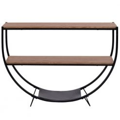 48 in. Brown Half Moon Demilune Metal Wood Console Table with Storage Shelf by Z-joyee