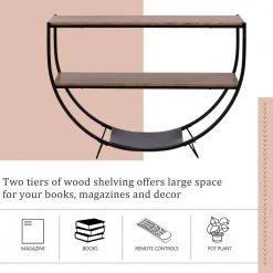 48 in. Brown Half Moon Demilune Metal Wood Console Table with Storage Shelf by Z-joyee -Cheap Z-joyee Store brown z joyee console tables f fb857221617 fa 1000