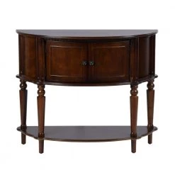 38.2 in. Brown Half-Circle Solid Wood Top Console Table with Drawer Storage by Z-joyee