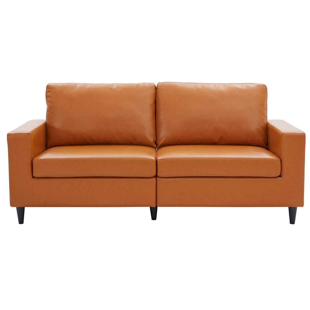 75.2 in. Brown Faux Leather Upholstered 3-Seats Loveseats Couch Furniture for Home by Z-joyee 1 75.2 in. Brown Faux Leather Upholstered 3-Seats Loveseats Couch Furniture for Home by Z-joyee