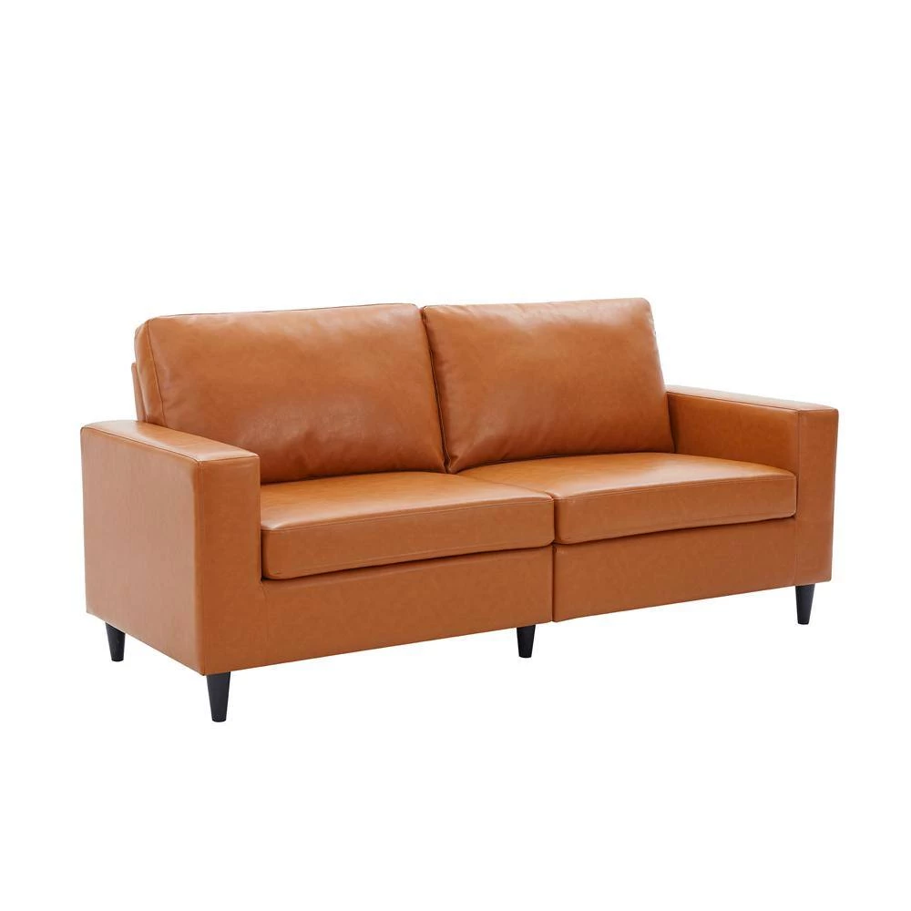 75.2 in. Brown Faux Leather Upholstered 3-Seats Loveseats Couch Furniture for Home by Z-joyee 2 75.2 in. Brown Faux Leather Upholstered 3-Seats Loveseats Couch Furniture for Home by Z-joyee - Image 2
