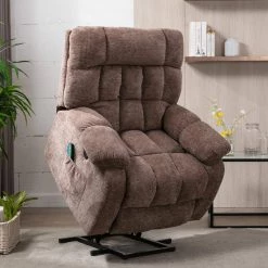 Brown Chenille Electric Lift Recliner with Heat Therapy and Massage, Suitable for The Elderly (Set of 1) by Z-joyee -Cheap Z-joyee Store brown z joyee recliners p y202200053 31 1000