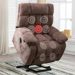 Brown Chenille Electric Lift Recliner with Heat Therapy and Massage, Suitable for The Elderly (Set of 1) by Z-joyee -Cheap Z-joyee Store brown z joyee recliners p y202200053 44 1000