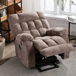 Brown Chenille Electric Lift Recliner with Heat Therapy and Massage, Suitable for The Elderly (Set of 1) by Z-joyee -Cheap Z-joyee Store brown z joyee recliners p y202200053 4f 1000