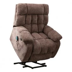 Brown Chenille Electric Lift Recliner with Heat Therapy and Massage, Suitable for The Elderly (Set of 1) by Z-joyee