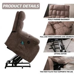 Brown Chenille Electric Lift Recliner with Heat Therapy and Massage, Suitable for The Elderly (Set of 1) by Z-joyee -Cheap Z-joyee Store brown z joyee recliners p y202200053 76 1000