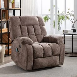 Brown Chenille Electric Lift Recliner with Heat Therapy and Massage, Suitable for The Elderly (Set of 1) by Z-joyee -Cheap Z-joyee Store brown z joyee recliners p y202200053 c3 1000