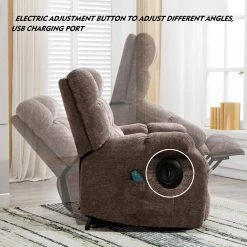 Brown Chenille Electric Lift Recliner with Heat Therapy and Massage, Suitable for The Elderly (Set of 1) by Z-joyee -Cheap Z-joyee Store brown z joyee recliners p y202200053 fa 1000