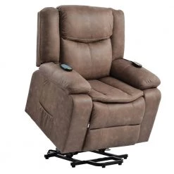 Brown Polyester Power Lift Chair Recliner Chair with Heating System and Adjustable Massage Function by Z-joyee -Cheap Z-joyee Store brown z joyee recliners p y202200078 4f 1000