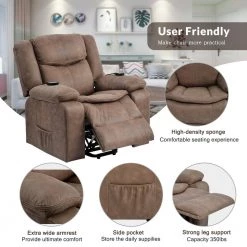 Brown Polyester Power Lift Chair Recliner Chair with Heating System and Adjustable Massage Function by Z-joyee -Cheap Z-joyee Store brown z joyee recliners p y202200078 fa 1000