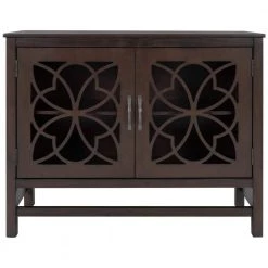 Brown Wood Accent Buffet Sideboard Storage Cabinet with Doors and Adjustable Shelf by Z-joyee