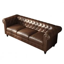 88.2 in. Round Arm PU Leather Chesterfield Straight Sofa in Brown by Z-joyee -Cheap Z-joyee Store brown z joyee sofas couches p s202200116 c3 1000