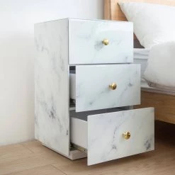 3-Drawer Cream White Nightstand Tempered Glass Marble Texture Bedside Table 23.62 in. X 13.77 in. X 13.77 in. by Z-joyee -Cheap Z-joyee Store cream white z joyee nightstands p q202200149 c3 1000