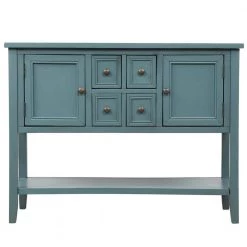 Dark Blue Wood Storage Cabinets with 4 Drawers and Bottom Shelf by Z-joyee