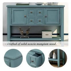 46 in. Dark Blue Standard Rectangle Wood Console Table with Bottom Shelf by Z-joyee -Cheap Z-joyee Store dark blue z joyee console tables f fb857222294 4f 1000