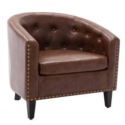 Dark Brown PU Leather Side Chair Tufted Barrel Chair Tub Chair for Living Room Set of 1 by Z-joyee -Cheap Z-joyee Store dark brown z joyee accent chairs ljp w202200004 c3 1000