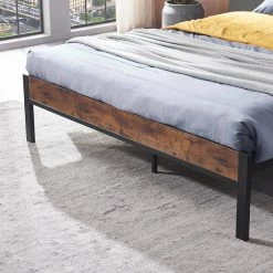 Metal Dark Brown Full Size Platform Bed with Wooden Headboard by Z-joyee -Cheap Z-joyee Store dark brown z joyee platform beds f fb857219898 1f 1000