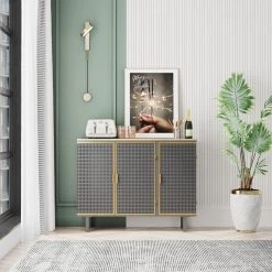 Dark Gray 3 Doors Modern Sideboard Freestanding Sideboard Storage Cabinet Entryway Floor Cabinet by Z-joyee -Cheap Z-joyee Store dark gray z joyee accent cabinets p dj20220008 31 1000