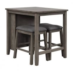 3-Piece Wood Top Dark Gray Square Dining Table with Padded Stools Table Set with Storage Shelf by Z-joyee -Cheap Z-joyee Store dark gray z joyee dining room sets p q202200001 1f 1000