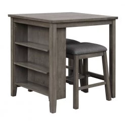 3-Piece Wood Top Dark Gray Square Dining Table with Padded Stools Table Set with Storage Shelf by Z-joyee -Cheap Z-joyee Store dark gray z joyee dining room sets p q202200001 4f 1000