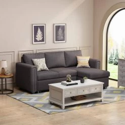 83 in. Square Arm 3-Pieces Linen L-Shape Reversible Sectional Sofa Storage Chaise in Dark Gray Pull Out Sleeper Sofa by Z-joyee -Cheap Z-joyee Store dark gray z joyee sectional sofas bd hw22010802 40 1000