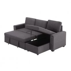 83 in. Square Arm 3-Pieces Linen L-Shape Reversible Sectional Sofa Storage Chaise in Dark Gray Pull Out Sleeper Sofa by Z-joyee -Cheap Z-joyee Store dark gray z joyee sectional sofas bd hw22010802 44 1000