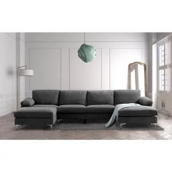 128.3 in. Pillow Top Arms 4-Piece U-Shaped Polyester Blend Modern Sectional Sofa in Dark Gray by Z-joyee -Cheap Z-joyee Store dark gray z joyee sectional sofas p s202200087 31 1000