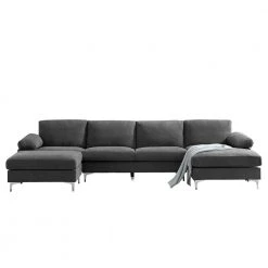 128.3 in. Pillow Top Arms 4-Piece U-Shaped Polyester Blend Modern Sectional Sofa in Dark Gray by Z-joyee -Cheap Z-joyee Store dark gray z joyee sectional sofas p s202200087 4f 1000