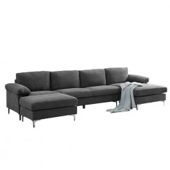 128.3 in. Pillow Top Arms 4-Piece U-Shaped Polyester Blend Modern Sectional Sofa in Dark Gray by Z-joyee -Cheap Z-joyee Store dark gray z joyee sectional sofas p s202200087 c3 1000