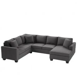 110 in. Square Arm 3-Piece Polyester U-Shaped Classic Sectional Sofa in Dark Gray with 3 Pillows by Z-joyee -Cheap Z-joyee Store dark gray z joyee sectional sofas p s202200273 1f 1000