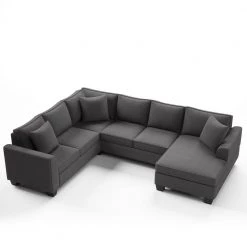 110 in. Square Arm 3-Piece Polyester U-Shaped Classic Sectional Sofa in Dark Gray with 3 Pillows by Z-joyee -Cheap Z-joyee Store dark gray z joyee sectional sofas p s202200273 44 1000