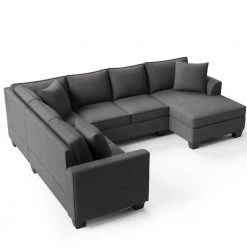 110 in. Square Arm 3-Piece Polyester U-Shaped Classic Sectional Sofa in Dark Gray with 3 Pillows by Z-joyee -Cheap Z-joyee Store dark gray z joyee sectional sofas p s202200273 4f 1000