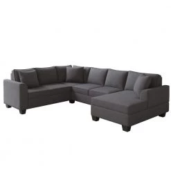110 in. Square Arm 3-Piece Polyester U-Shaped Classic Sectional Sofa in Dark Gray with 3 Pillows by Z-joyee