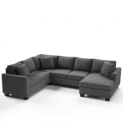 110 in. Square Arm 3-Piece Polyester U-Shaped Classic Sectional Sofa in Dark Gray with 3 Pillows by Z-joyee -Cheap Z-joyee Store dark gray z joyee sectional sofas p s202200273 c3 1000