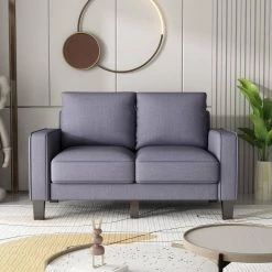 75 in. Square Arm Fabric Modern Straight 3-Seats Sofa with Loveseat in Dark Gray by Z-joyee -Cheap Z-joyee Store dark gray z joyee sofas couches p q202200281 4f 1000