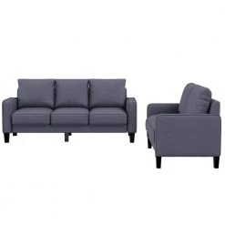 75 in. Square Arm Fabric Modern Straight 3-Seats Sofa with Loveseat in Dark Gray by Z-joyee