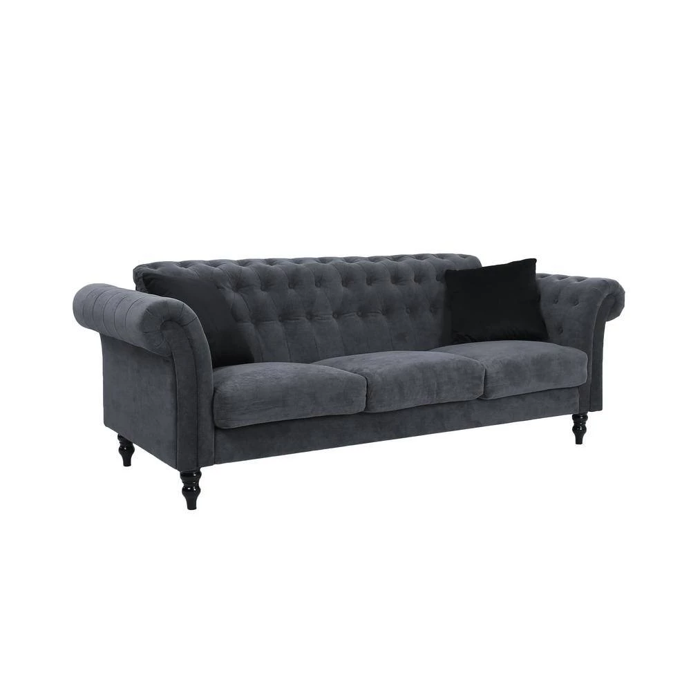 83.8 in. Rolled Arm Polyester Blend Modern Straight 3-Seats Sofa in Dark Gray with 2 Pillows by Z-joyee 4 83.8 in. Rolled Arm Polyester Blend Modern Straight 3-Seats Sofa in Dark Gray with 2 Pillows by Z-joyee - Image 4