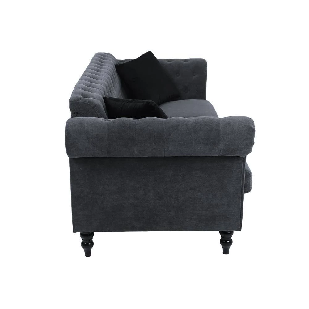 83.8 in. Rolled Arm Polyester Blend Modern Straight 3-Seats Sofa in Dark Gray with 2 Pillows by Z-joyee 2 83.8 in. Rolled Arm Polyester Blend Modern Straight 3-Seats Sofa in Dark Gray with 2 Pillows by Z-joyee - Image 2