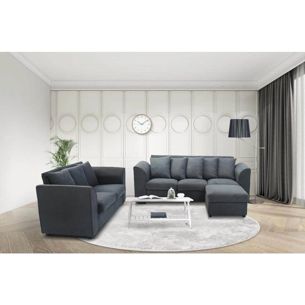 80.2 in. Square Arm Polyester Blend Modern Straight 3-Seats Sofa and Loveseat with Ottoman in Dark Gray by Z-joyee 6 80.2 in. Square Arm Polyester Blend Modern Straight 3-Seats Sofa and Loveseat with Ottoman in Dark Gray by Z-joyee - Image 6