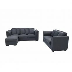 80.2 in. Square Arm Polyester Blend Modern Straight 3-Seats Sofa and Loveseat with Ottoman in Dark Gray by Z-joyee