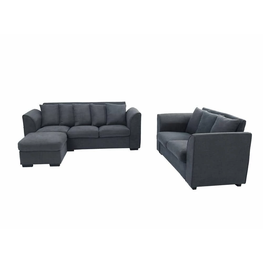 80.2 in. Square Arm Polyester Blend Modern Straight 3-Seats Sofa and Loveseat with Ottoman in Dark Gray by Z-joyee 1 80.2 in. Square Arm Polyester Blend Modern Straight 3-Seats Sofa and Loveseat with Ottoman in Dark Gray by Z-joyee