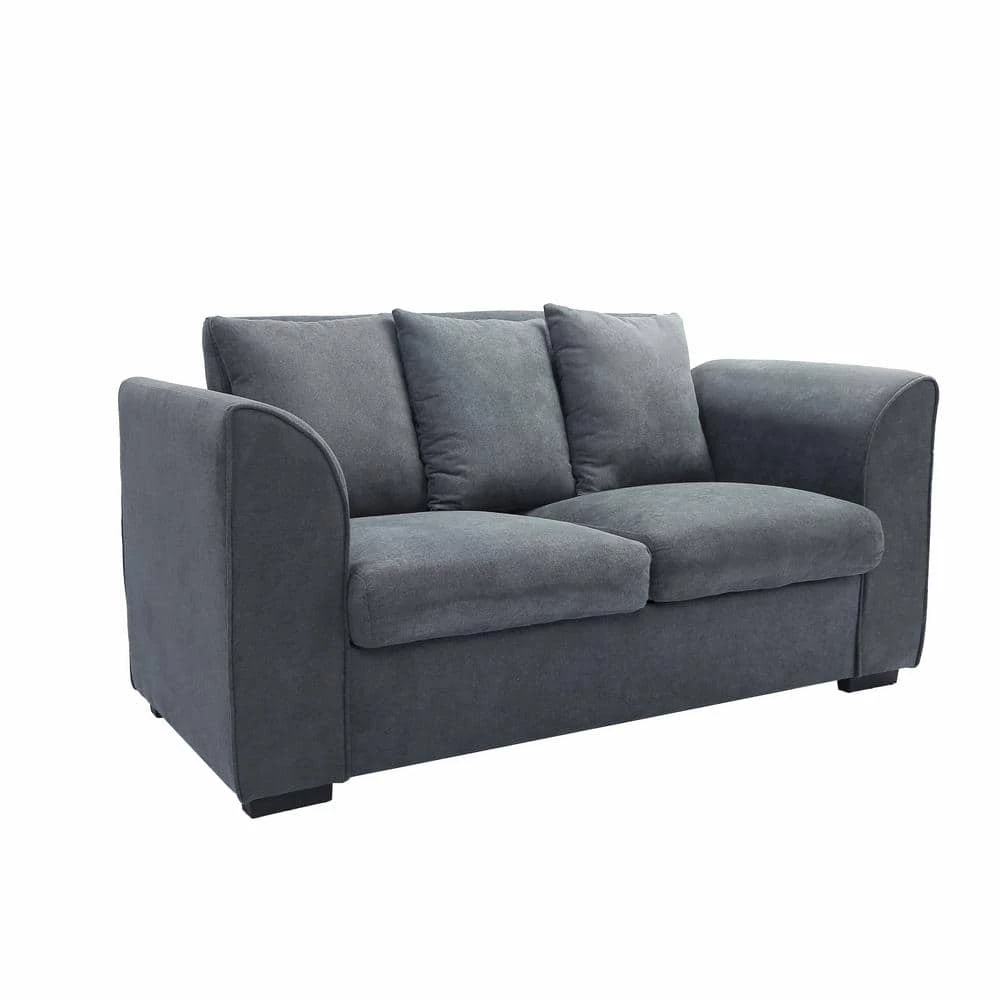 80.2 in. Square Arm Polyester Blend Modern Straight 3-Seats Sofa and Loveseat with Ottoman in Dark Gray by Z-joyee 2 80.2 in. Square Arm Polyester Blend Modern Straight 3-Seats Sofa and Loveseat with Ottoman in Dark Gray by Z-joyee - Image 2