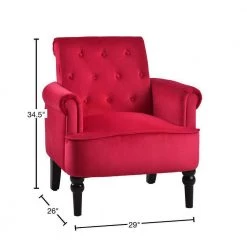 Dark Red Velvet Elegant Button Tufted Accent Arm Chairs Club Chair Roll Arm Living Room Cushion with Wooden Legs by Z-joyee -Cheap Z-joyee Store dark red z joyee accent chairs ljp w202200008 40 1000
