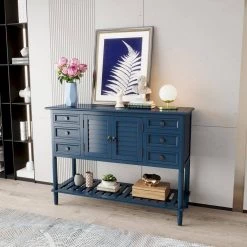 Wood Blue Storage Cabinet with with 6 Drawers, 1 Cabinets and 1 Shelf by Z-joyee -Cheap Z-joyee Store espresso z joyee accent cabinets lyac260aav 31 1000