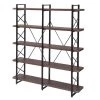 71 in.Espresso Metal 5 Shelf Etageres Bookcase with Wood Shelf by Z-joyee