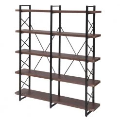 71 in.Espresso Metal 5 Shelf Etageres Bookcase with Wood Shelf by Z-joyee