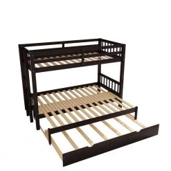 Espresso Twin over Pull-out Bunk Bed with Trundle by Z-joyee -Cheap Z-joyee Store espresso z joyee bunk beds ly301aap 1ap 1 1f 1000