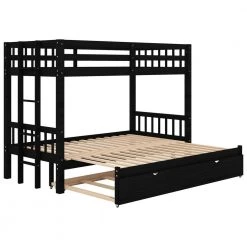 Espresso Twin over Pull-out Bunk Bed with Trundle by Z-joyee -Cheap Z-joyee Store espresso z joyee bunk beds ly301aap 1ap 1 76 1000