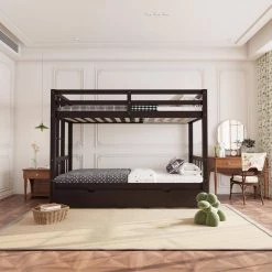 Espresso Twin over Pull-out Bunk Bed with Trundle by Z-joyee -Cheap Z-joyee Store espresso z joyee bunk beds ly301aap 1ap 1 c3 1000